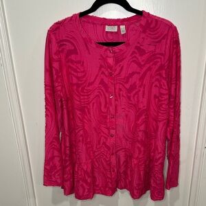 LOGO by Lori Goldstein Bright Pink Textured Button-Front Shirt